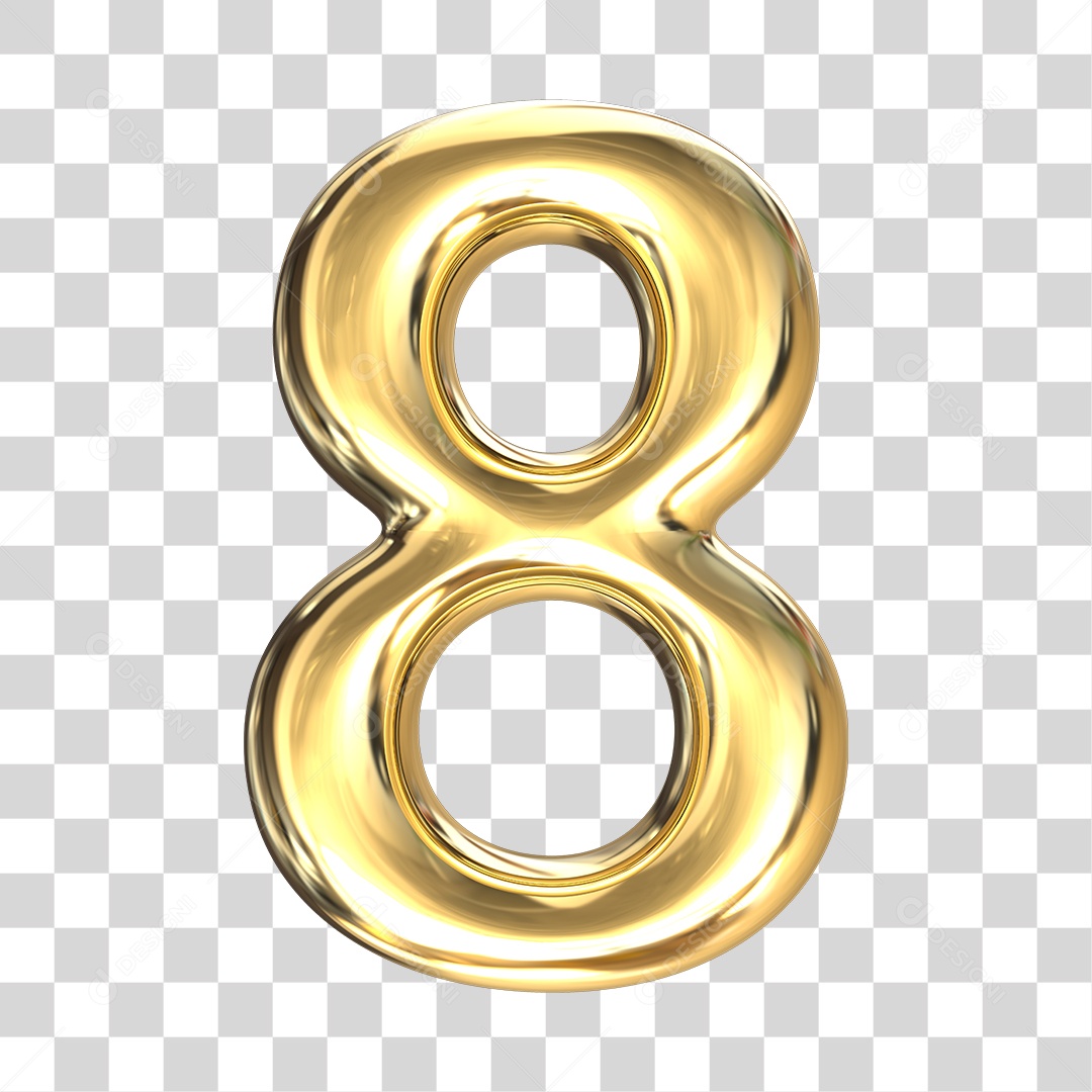 Elemento 3D numero 8 dourado PNG