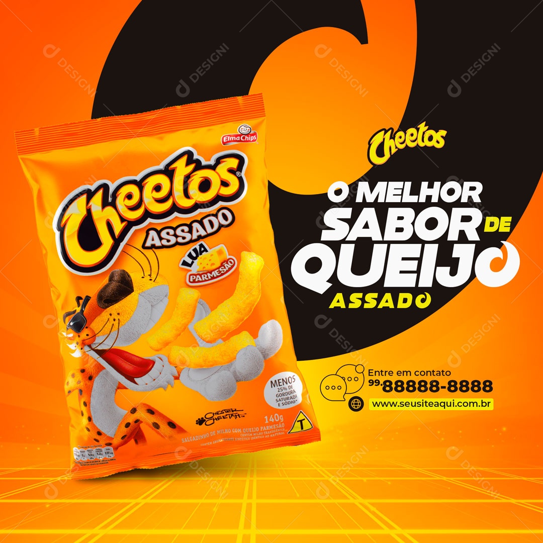 Salgadinho Crocante Sabor Queijo Novidades Supermercado Social Media PSD Editável download