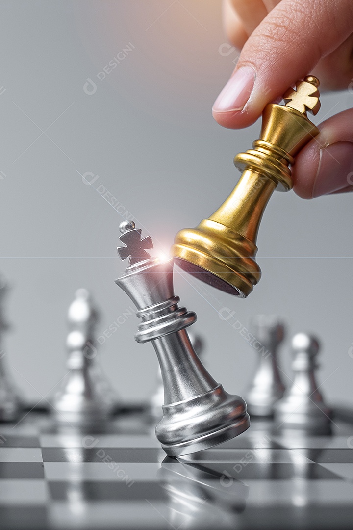 Batalha de xadrez de ouro e prata, vitória de xadrez, conceito de