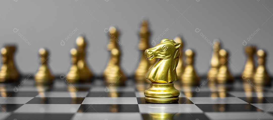 gold chess knight figure Stand out from the crowd on the chessboard