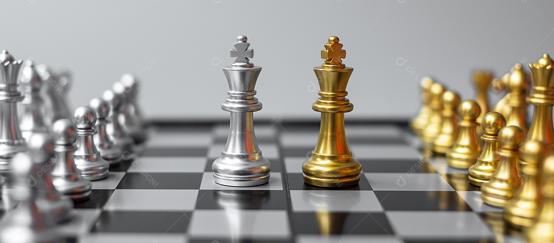 Batalha de xadrez de ouro e prata, vitória de xadrez, conceito de