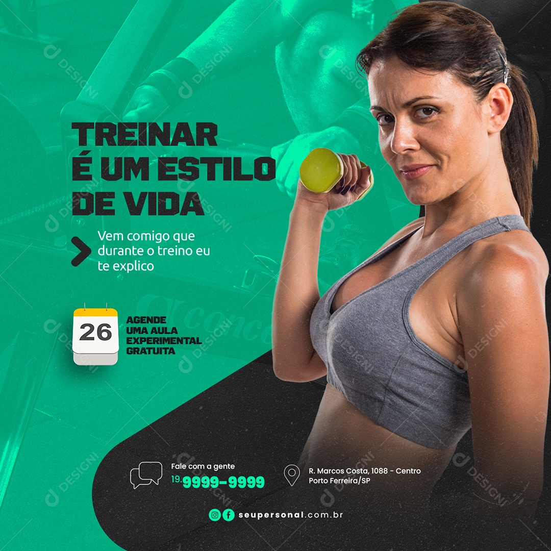 Treinar é um estilo de Vida Personal Trainer Social Media PSD Editável