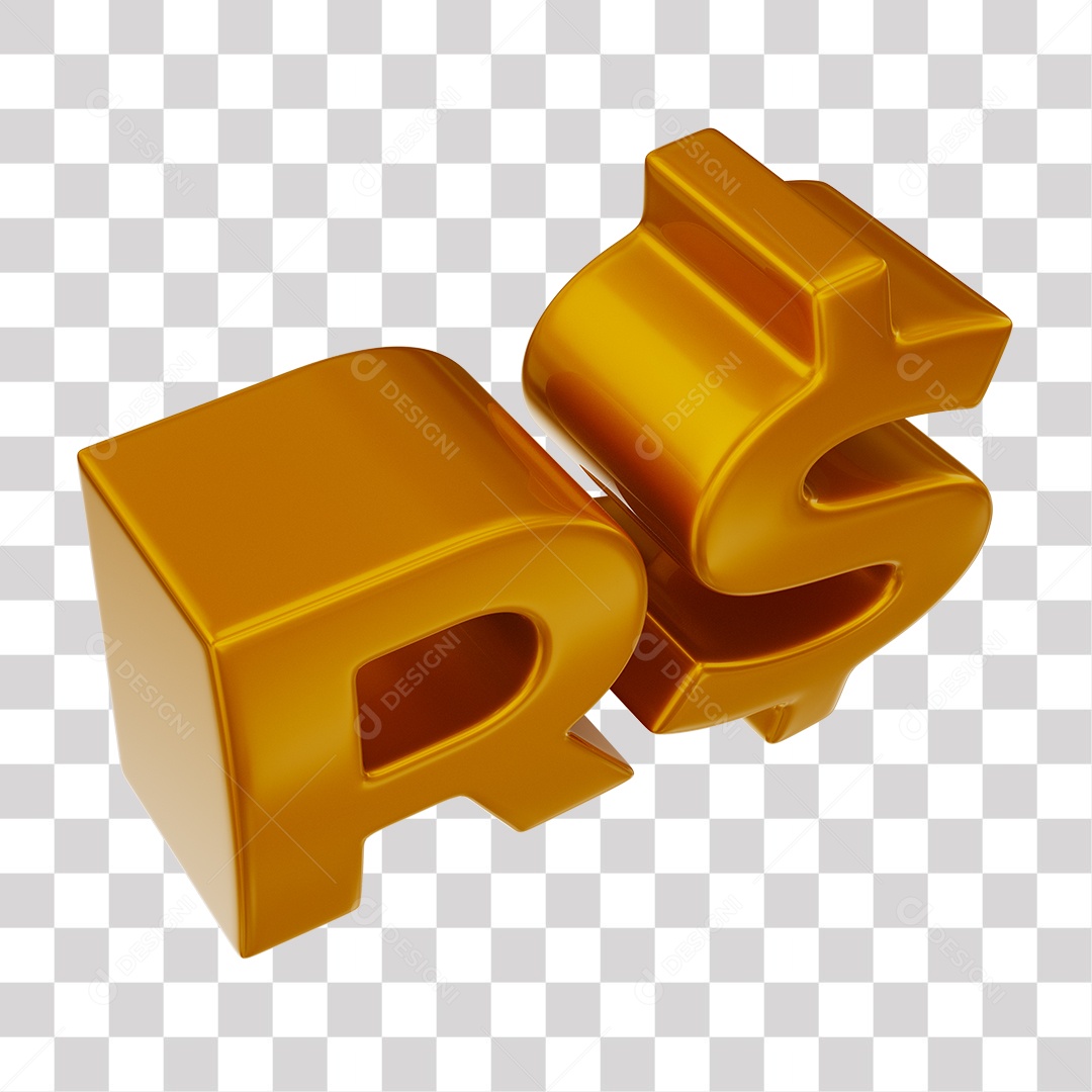Símbolo de Real Elemento 3D Dourado e Preto para Composição PNG