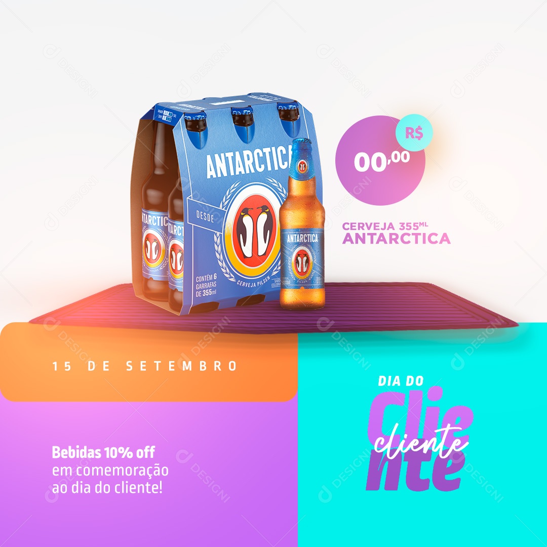 Comemore o Dia do Cliente com Cerveja Gelada Social Media PSD Editável