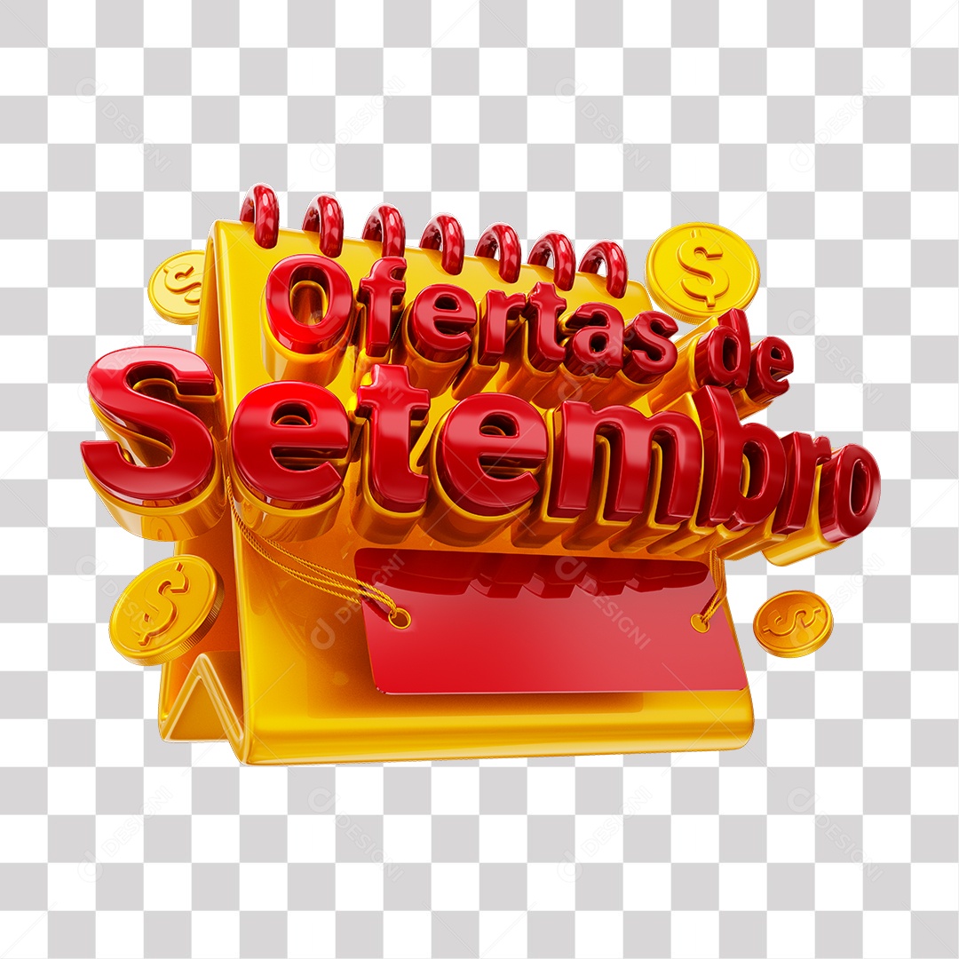 Ofertas de Setembro Selo 3D Vermelho e Dourado para Composição PNG Transparente