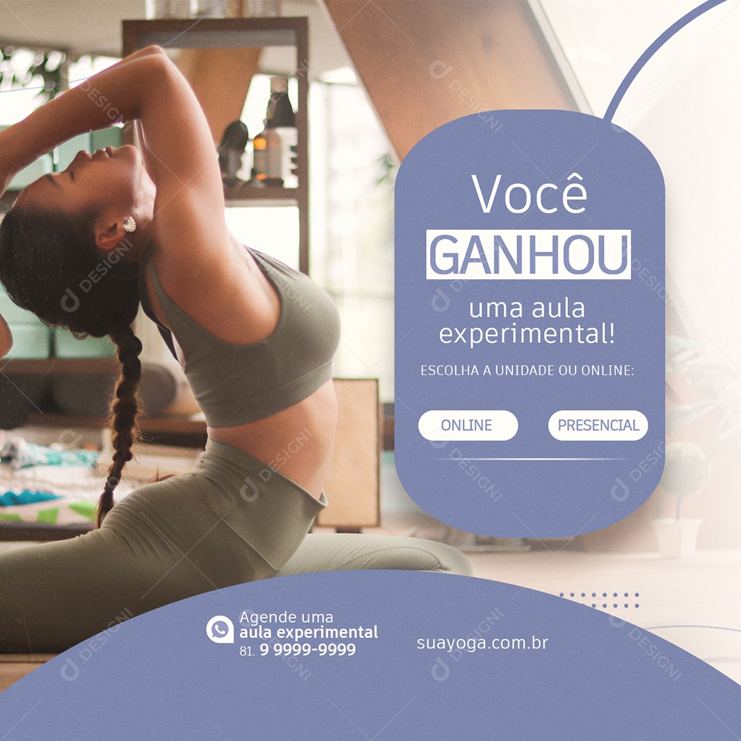 Você Ganhou uma Aula Experimental Yoga Social Media PSD Editável