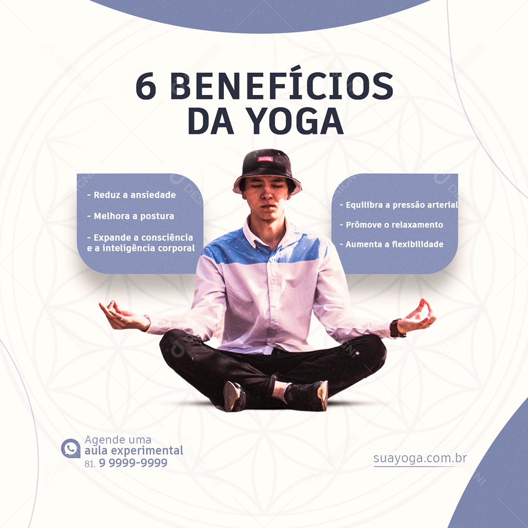 Social Media Seis Benefícios da Yoga Reduz Ansiedade PSD Editável