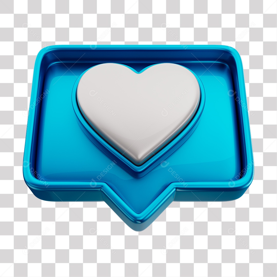 Emoji de Curtida Azul com Coração Branco Elemento 3D Para Composição PNG Transparente