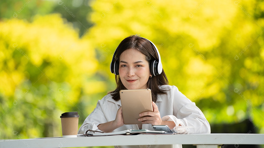 Thoughtful smile Happy woman making online video call or online meeting.