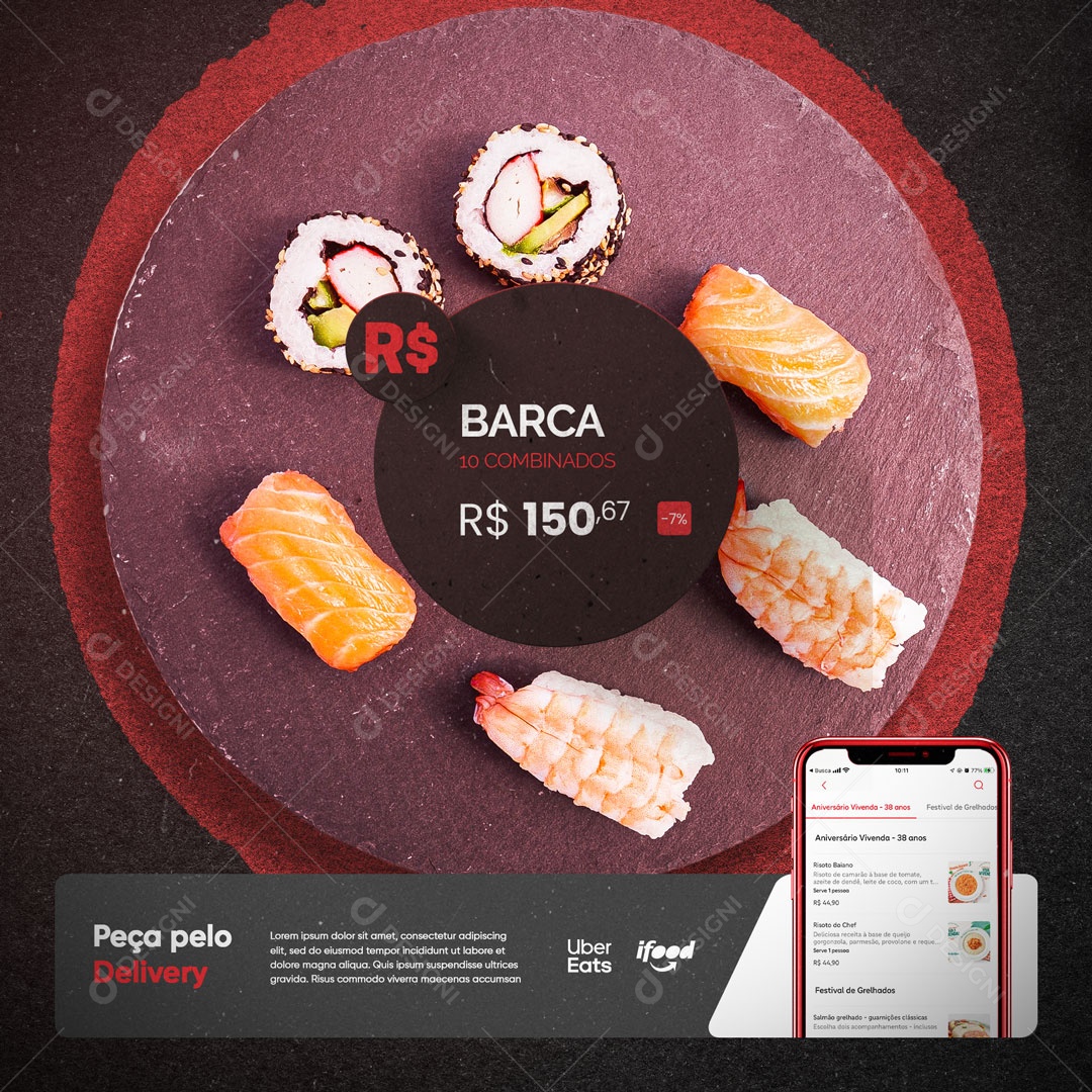 Restaurante Comida Japonesa Sushi  Barca 10 Combinados Social Media PSD Editável