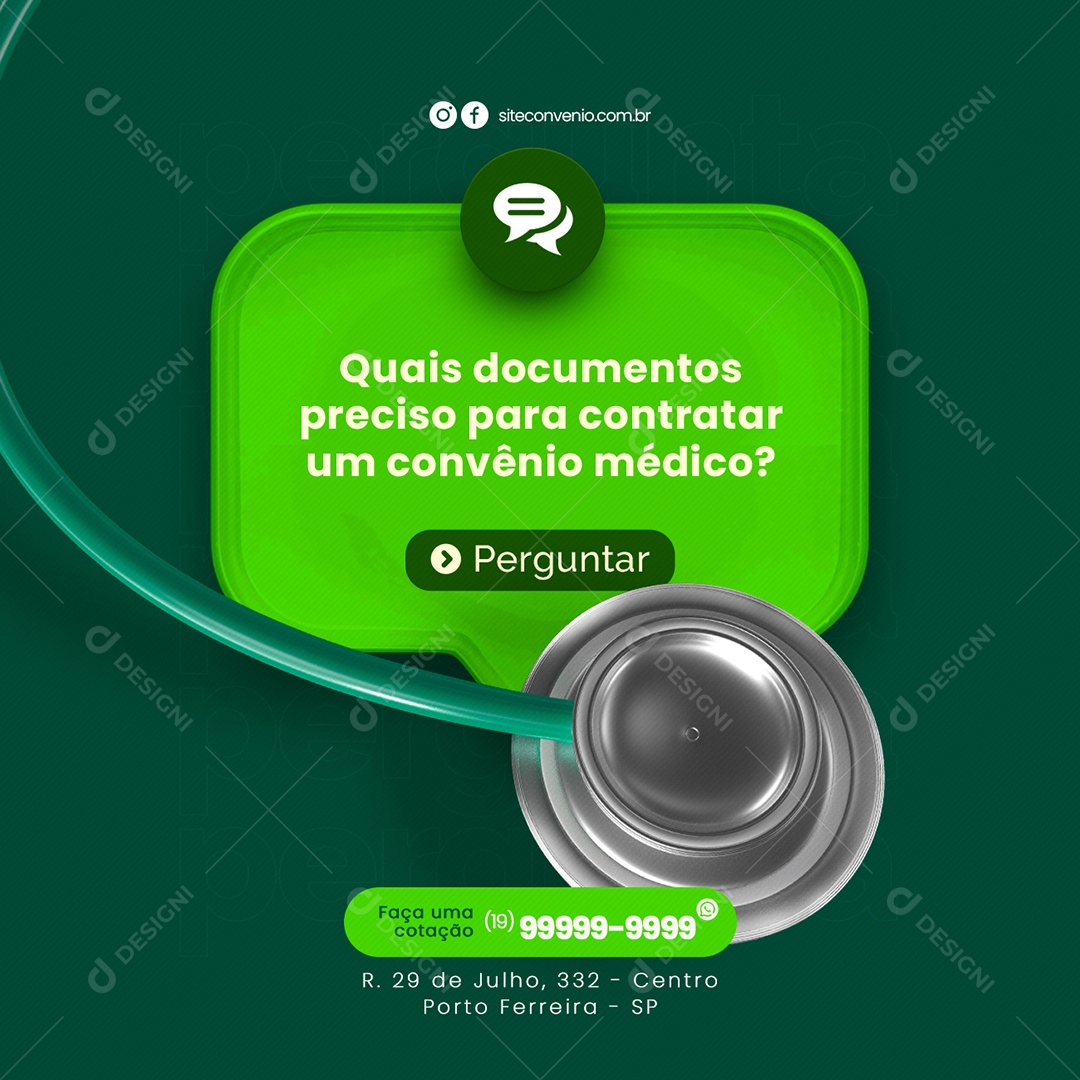 Quais Documentos preciso para Contratar Convênio Médico ou Plano de Saúde Social Media PSD Editável