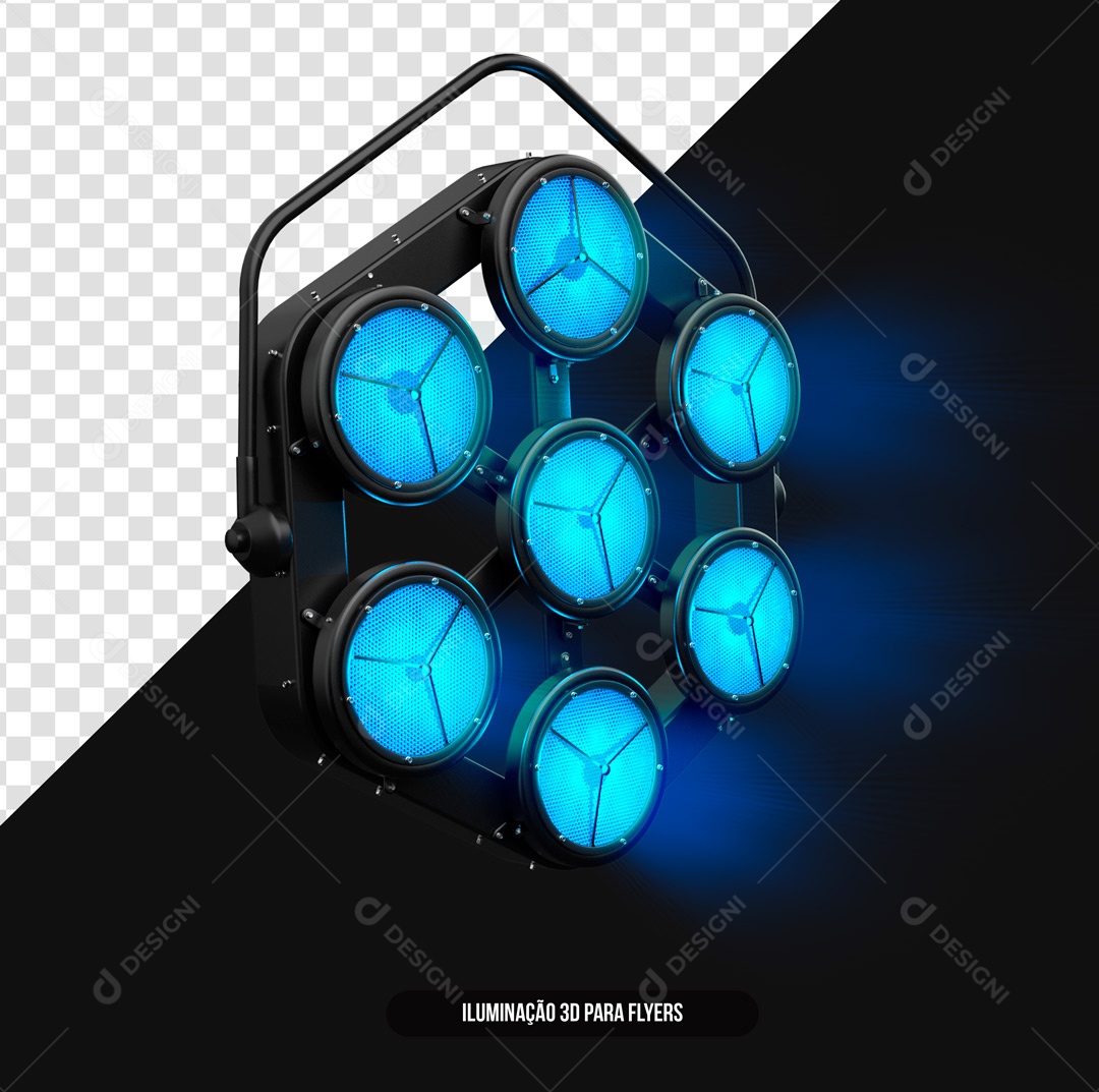 Refletor de Luz Com Luz Azul Elemento 3D para Composição PSD