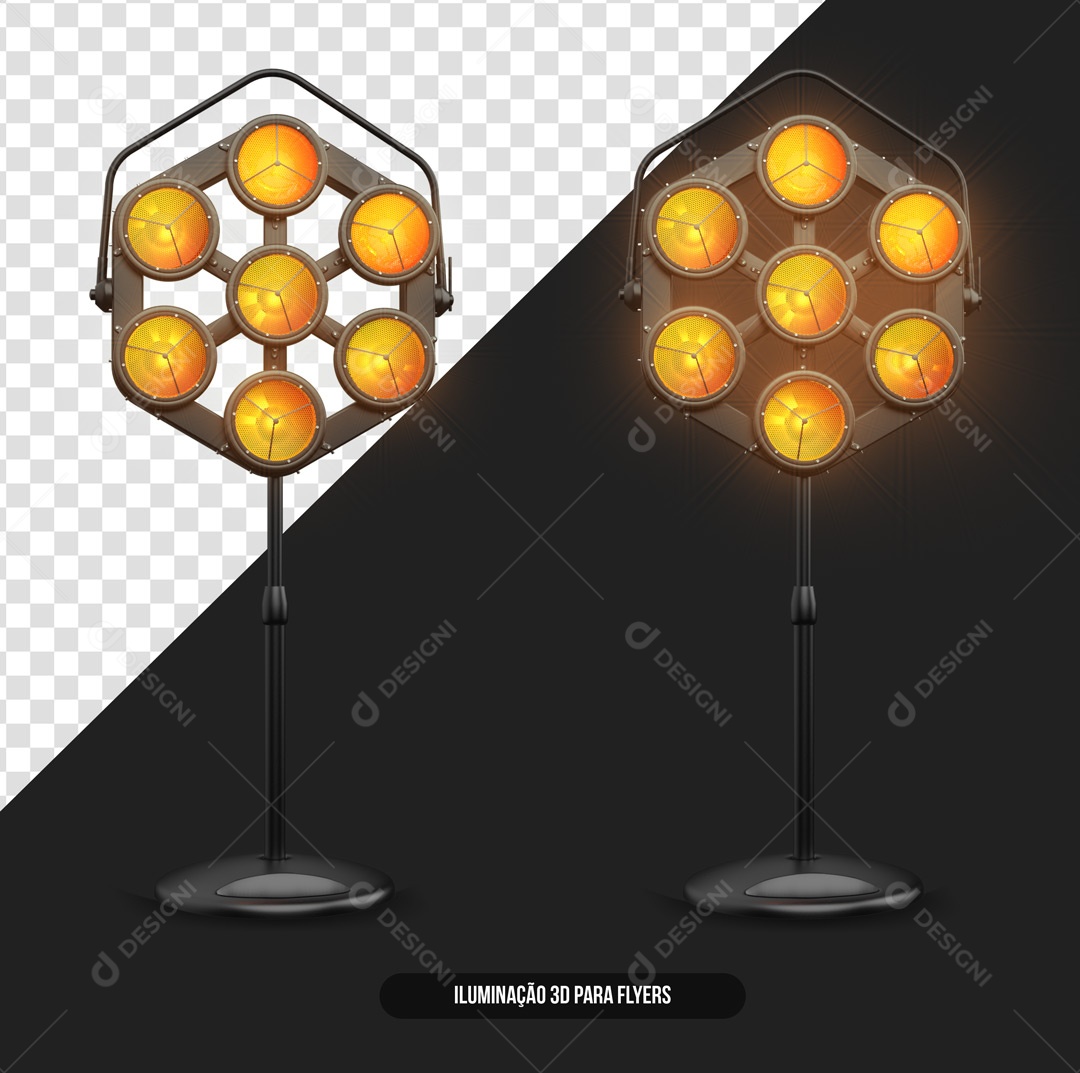 Refletor de Luz Com Luz Amarela Elemento 3D para Composição PSD