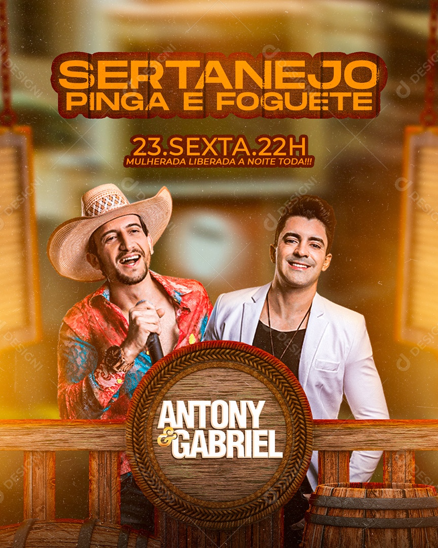 Flyer Sertanejo Pinga e Foguete Antony e Gabriel Social Media PSD Editável