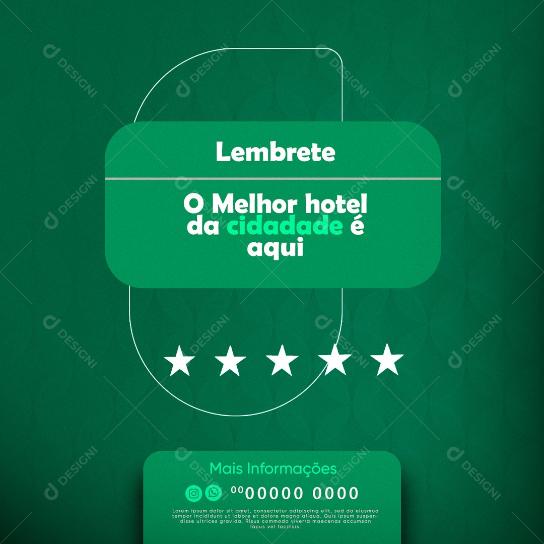 Lembrete O Melhor Hotel da Cidade é Aqui Social Media PSD Editável