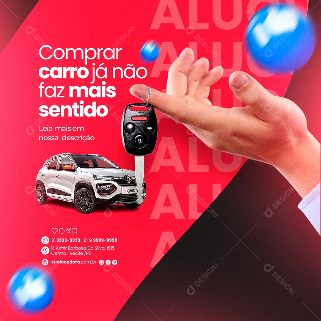 Comprar Carro já não faz mais Sentido Locadora de Carros Social Media PSD Editável