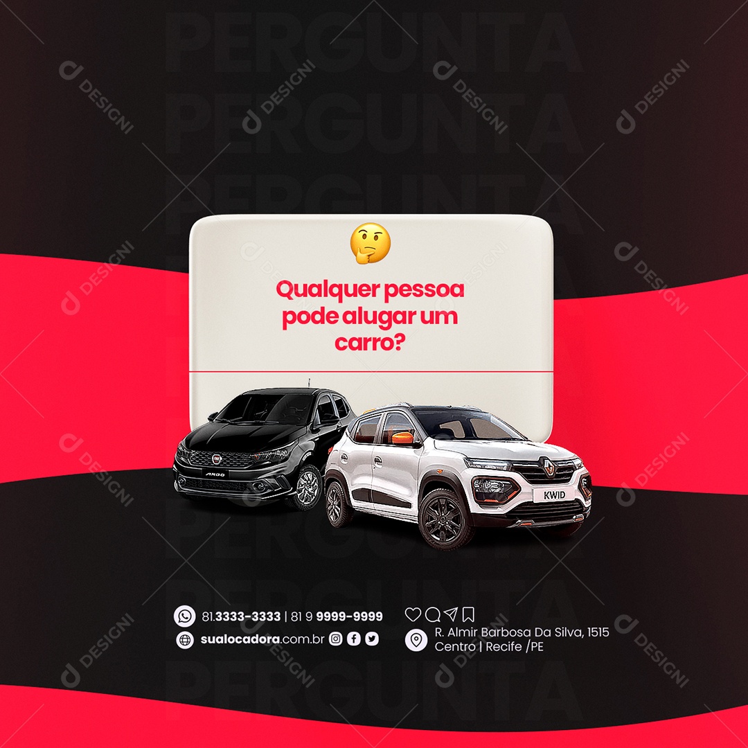 Qualquer Pessoa pode alugar um Carro Locadora de Carros Social Media PSD Editável