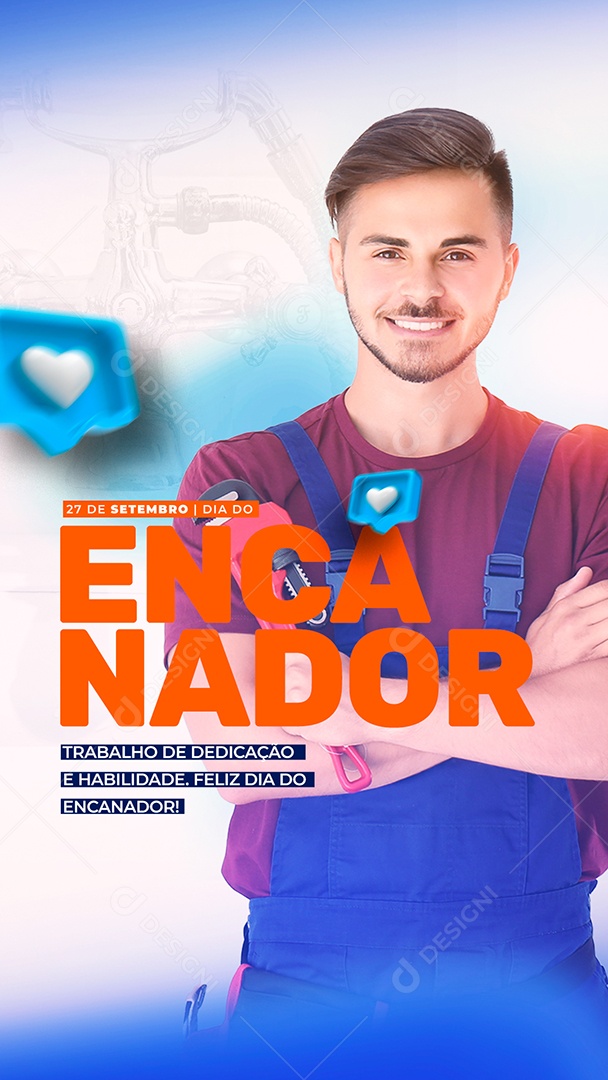 Trabalho de Dedicação e Habilidade Feliz Dia do Encanador Social Media PSD Editável