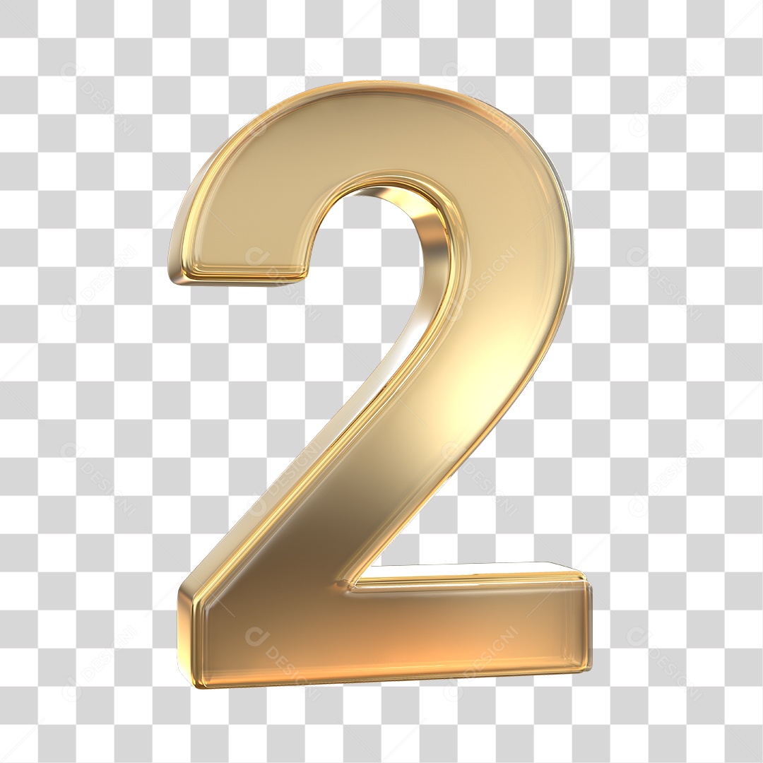 3D Element Golden Number 2 PNG Transparent No Background