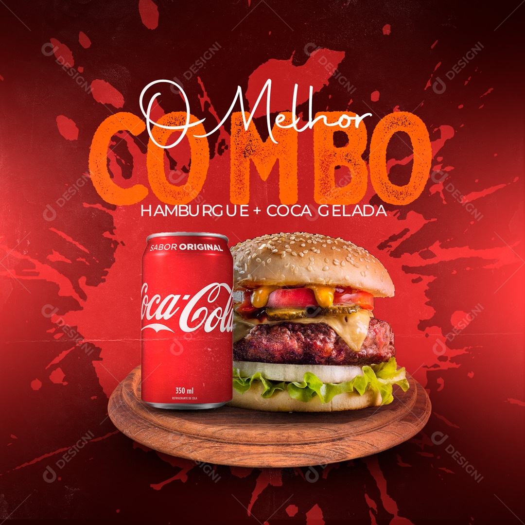 O Melhor Combo Hambúrguer mais Coca Gelada Hamburgueria Social Media PSD Editável