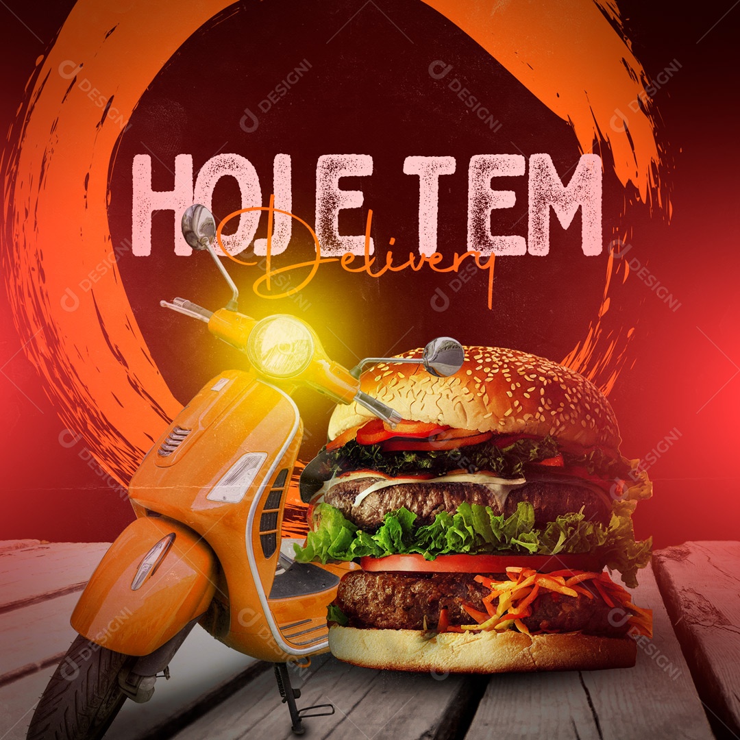 Hoje Tem Delivery Hamburgueria Social Media PSD Editável