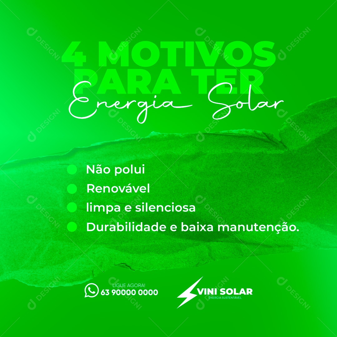 Social Media 4 Motivos para ter Energia Solar PSD Editável