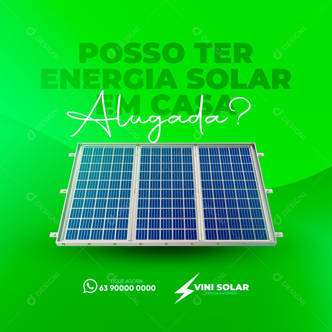 Social Media Posso ter Energia Solar em Casa Alugada? PSD Editável