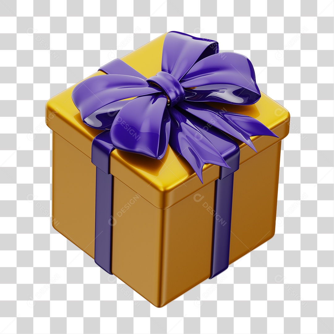 Golden Gift Box With Purple Bow Transparent PNG