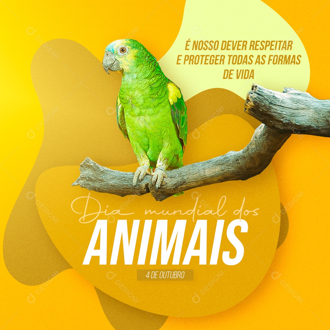 Dia Mundial dos Animais 04 de Outubro Papagaio Social Media PSD Editável