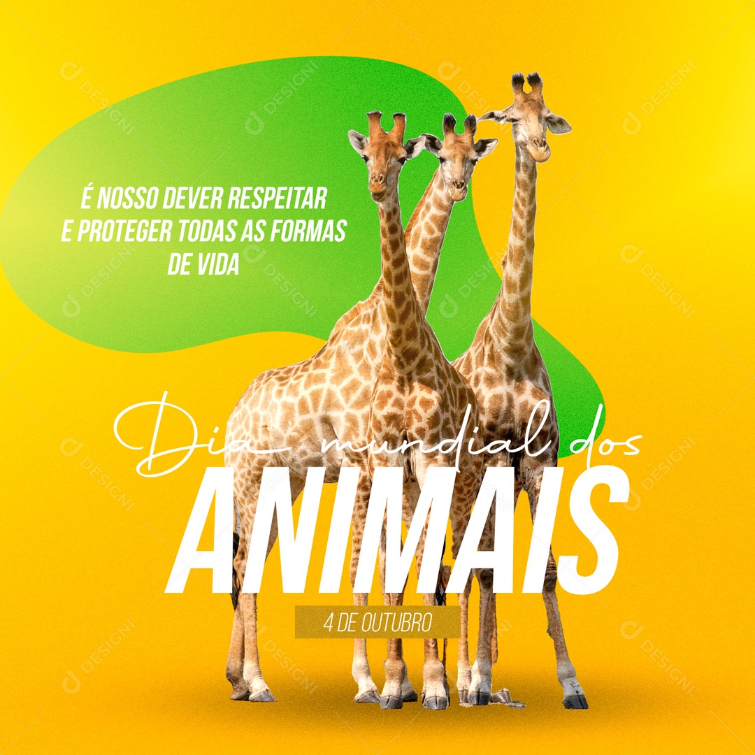 Dia Mundial dos Animais 04 de Outubro Girafa Social Media PSD Editável