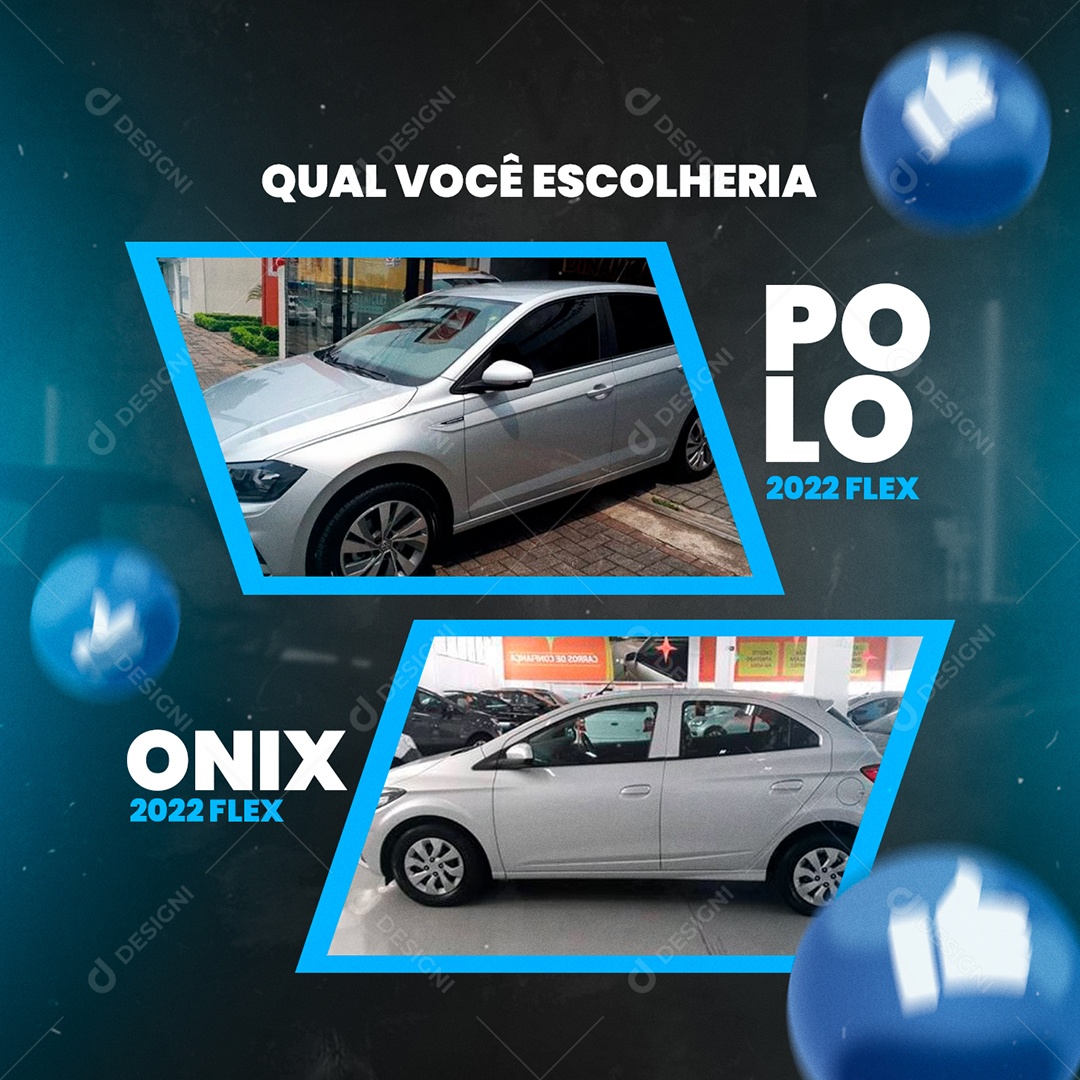 Qual Você escolheria Polo 2022 Flex ou Onix 2022 Flex Estacionamento de Carros Social Media PSD Editável