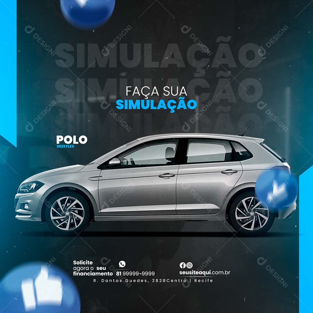 Faça sua Simulação Polo 2022 Flex Estacionamento de Carros Social Media PSD Editável