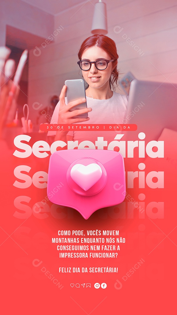 Story Graças à sua Eficiência podemos Otimizar o Trabalho Dia da Secretária Social Media PSD Editável