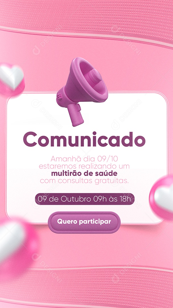 Story Comunicado Multirão de Saúde Outubro Rosa Social Media PSD Editável