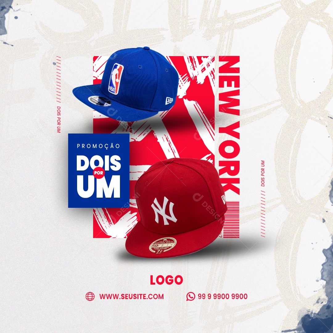 Promoção Dois por Um New York Loja de Boné Social Media PSD Editável