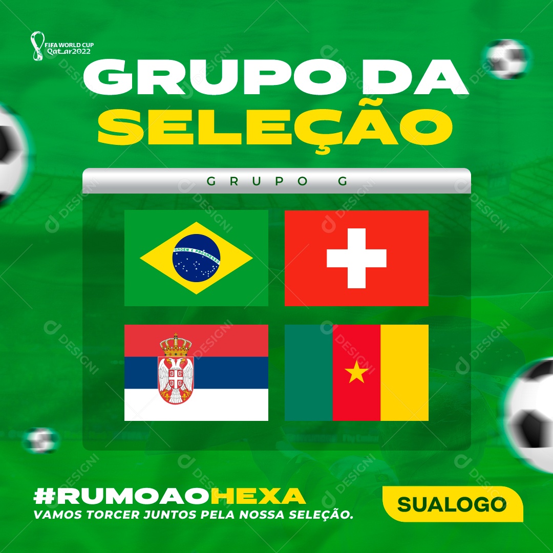 Horário Jogo Brasil e Camarões Copa 2022 Social Media PSD Editável