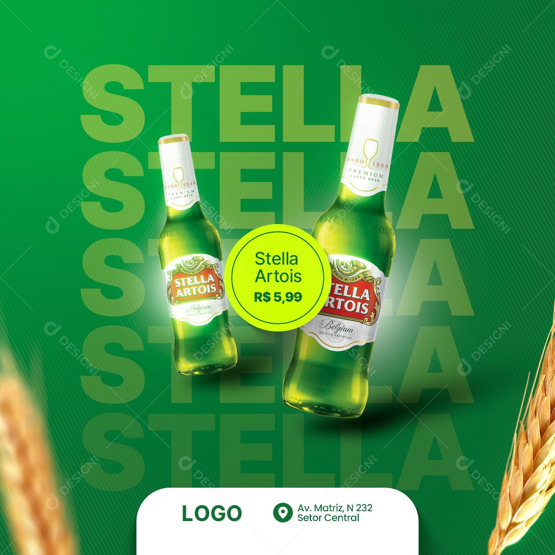 Cervejas Stella Artois 4,99 Distribuidora Social Media PSD Editável