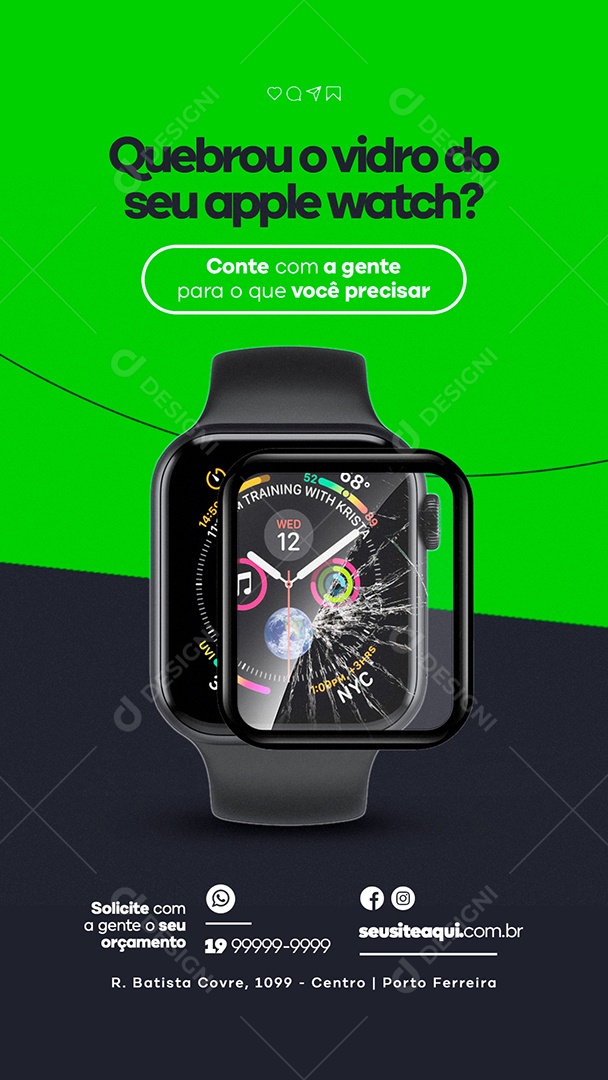 Story Quebrou o Vidro do Seu Apple Watch Assistência Técnica Social Media PSD Editável