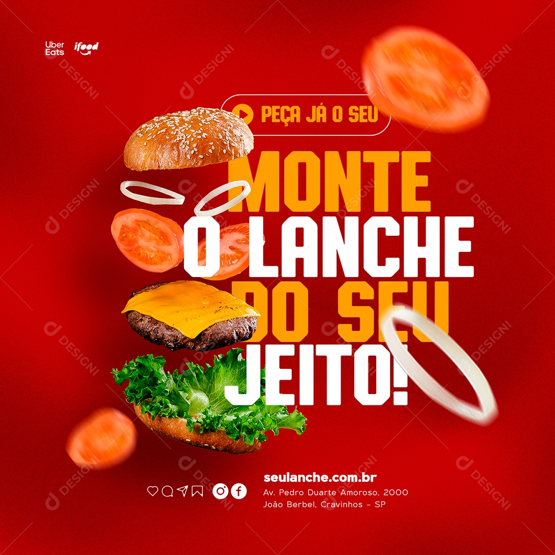 Monte o Lanche do Seu Jeito Hamburgueria Social Media PSD Editável