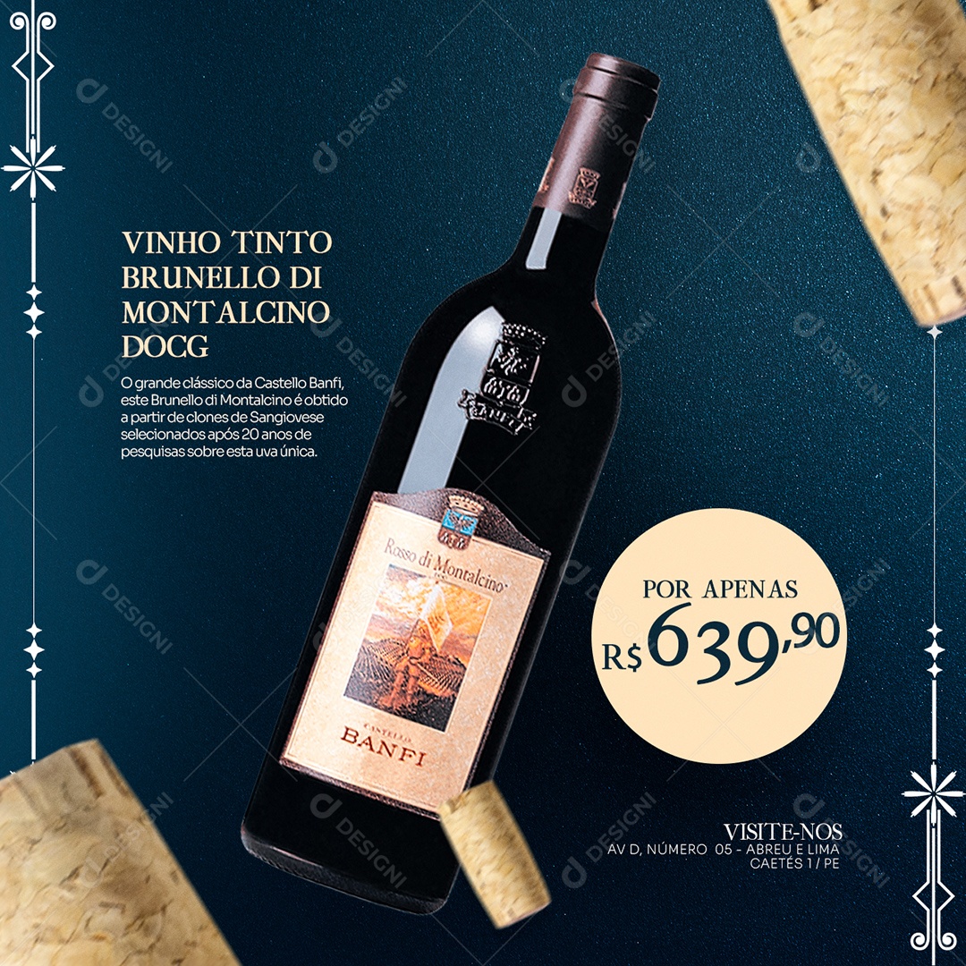 Vinho Tinto Brunello Di Montalcino Docg Casa de Vinho Social Meida PSD Editável