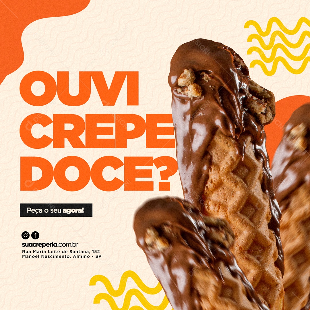 Ouvi Crepe Doce Peça o Seu Agora Creperia Social Media PSD Editável