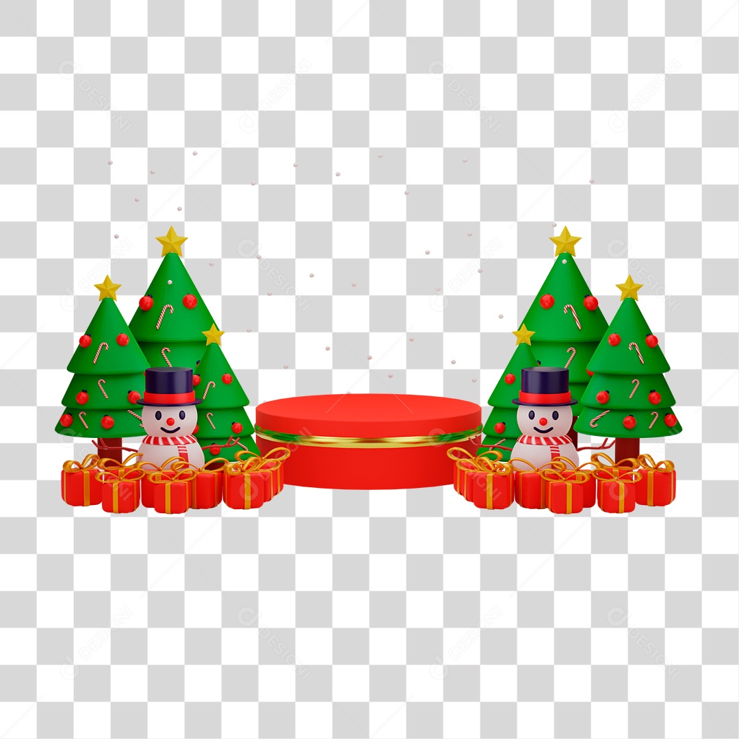 3D Christmas Tree Element Present Sleigh and Podium PNG Transparent