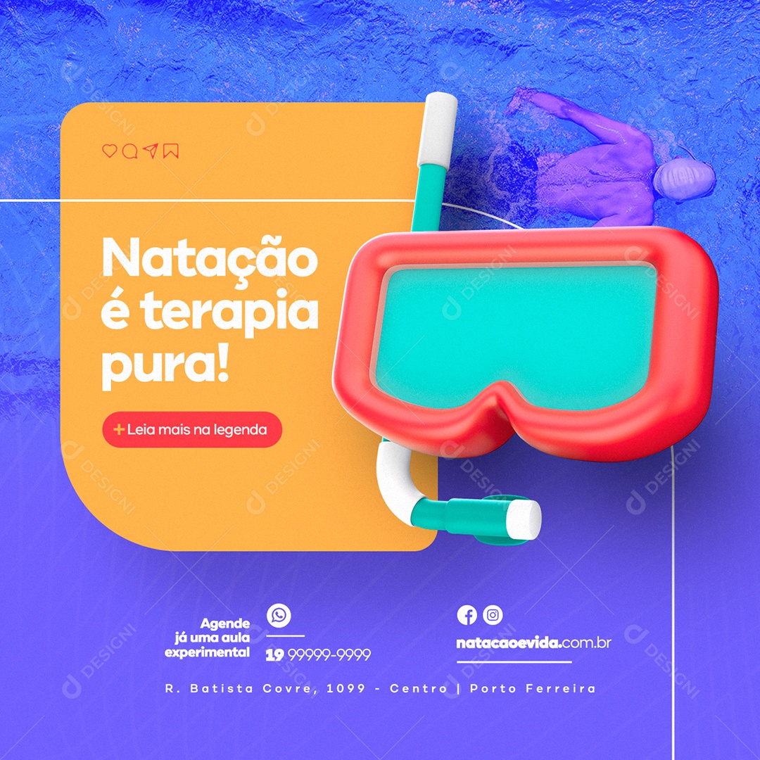 Natação é Terapia Pura Social Media PSD Editável