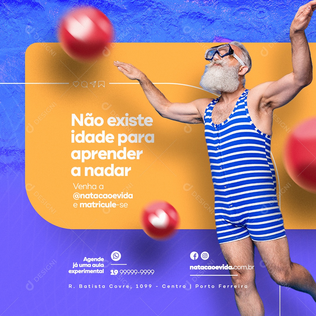 Não Existe Idade Para Aprender a Nadar Natação Social Media PSD Editável