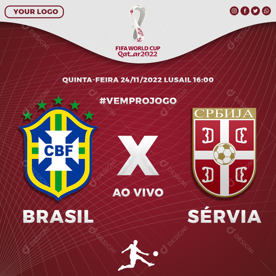 Futebol Brasil Vs Sérvia Vem Pro Jogo Social Media PSD Editável [download]  - Designi