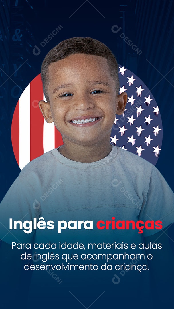 Escola de Idiomas Inglês para Crianças Story Social Media PSD Editável