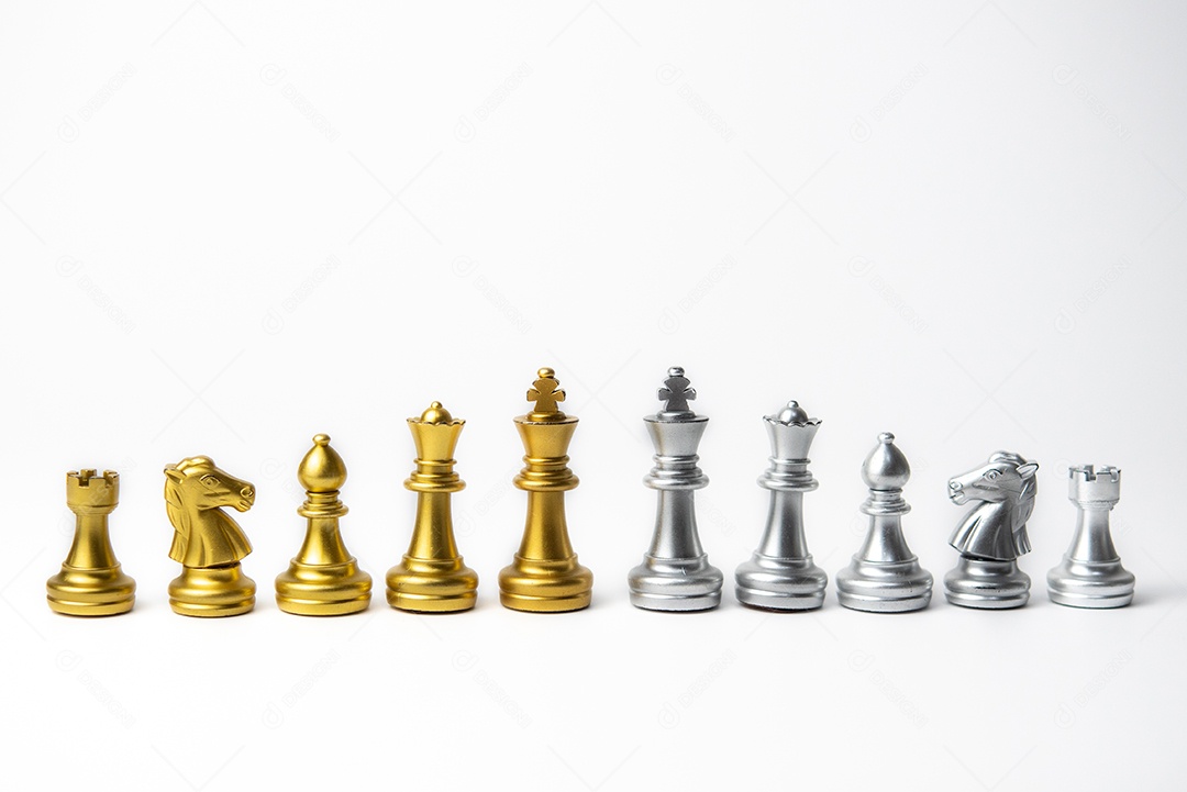 Gold and silver chess isolated on white background.