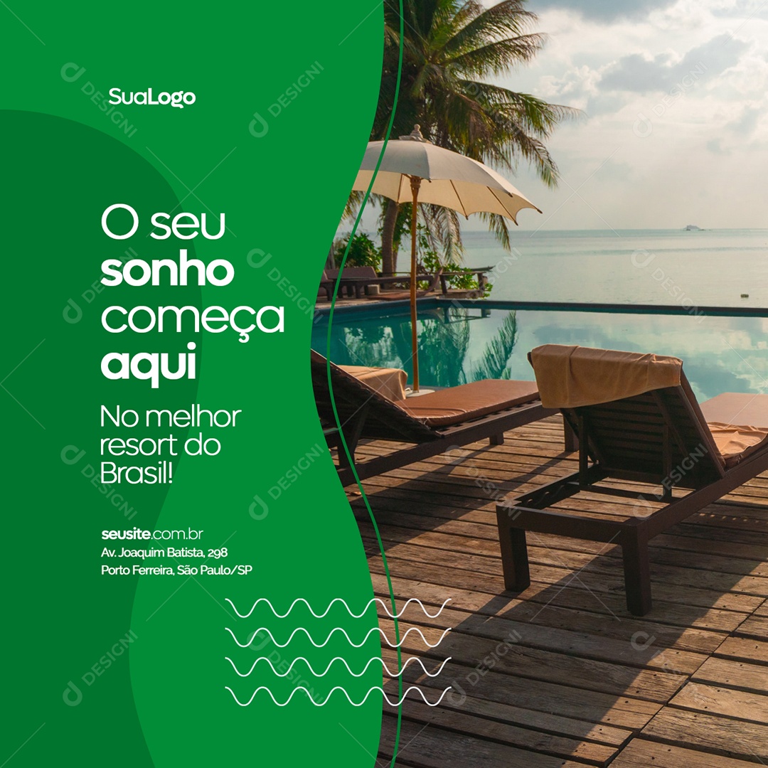 O Seu Sonho Começa Aqui No Melhor Resort do Brasil Social Media PSD Editável