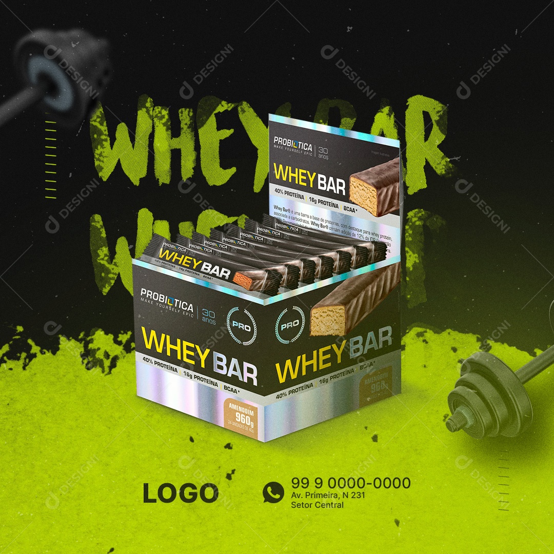 Whey Bar Barras de Whey Loja de Suplementos Academia Social Media PSD Editável