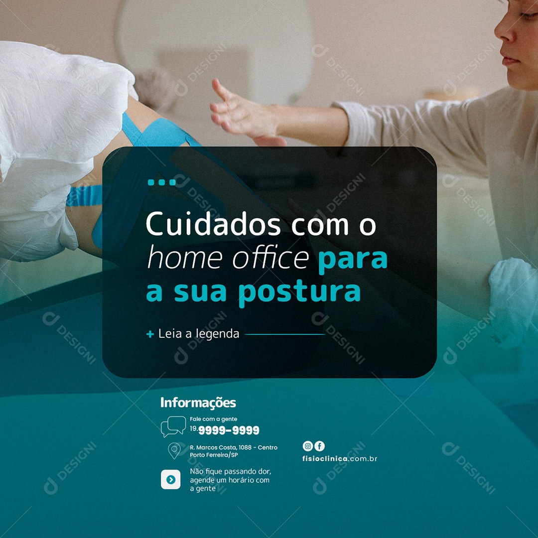 Cuidados Com a Home Office Para a Sua Postura Clínica de Fisioterapia Social Media PSD Editável